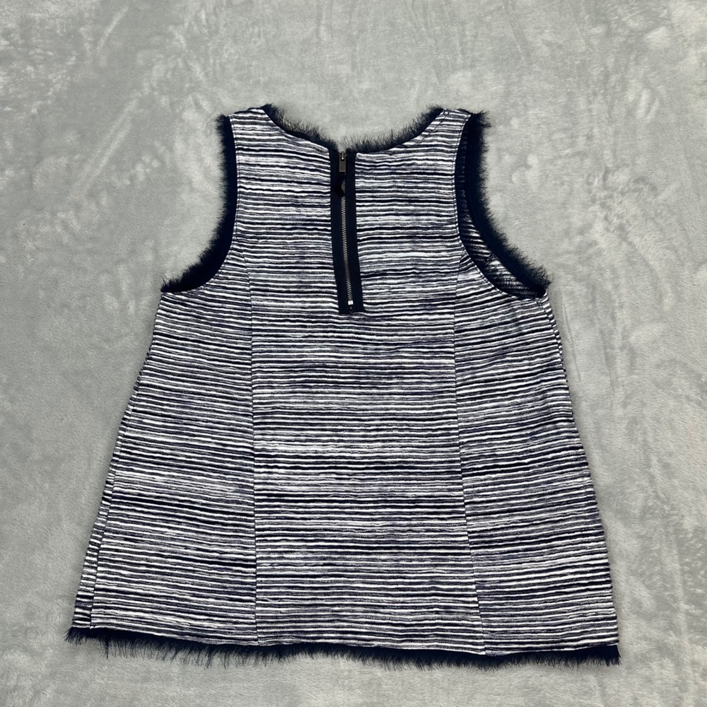 Vanessa Virginia Anthropologie Striped Fringe Sleeveless Shell Top Navy White XS - Picture 2 of 6